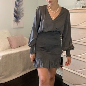 SHEIN grey lantern sleeve mini dress with ruching